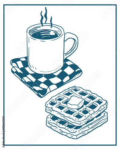 Hand drawn vector illustration of brunch, perfect for invitations, menus, parties. La dolce vita minimalist line art for poster, placard, print, card.