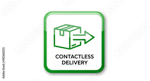 Contactless delivery icon with package and arrow.