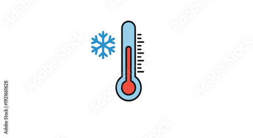A colorful illustration depicting a thermometer and a snowflake icon