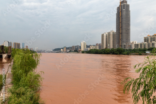 Lanzhou City Skyline Along the Yellow River, China