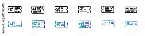 Travel Airline Ticket Icons with Gradient and Outline Styles