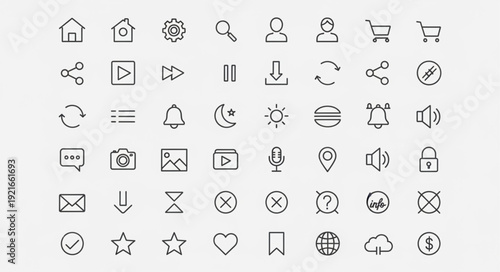 Collection of Hand Drawn Outline Icons for Web and App Design.