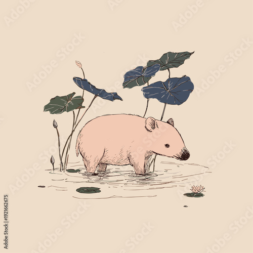 Calm Tapir in Tropical Water Scene