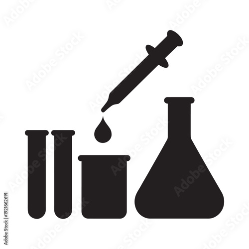 Laboratory glassware including a pipette beakers and an erlenmeyer flask