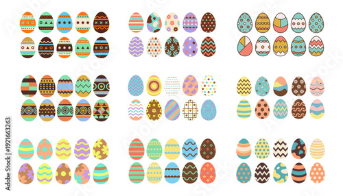 Set of various colorful easter eggs with patterns