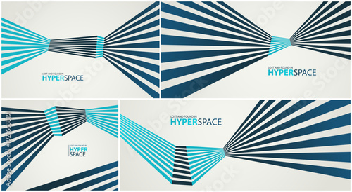 Lines in space perspective vector abstract background set, optical illusion surreal art, aggressive shapes and speed feeling, dynamic forceful motion, op art.