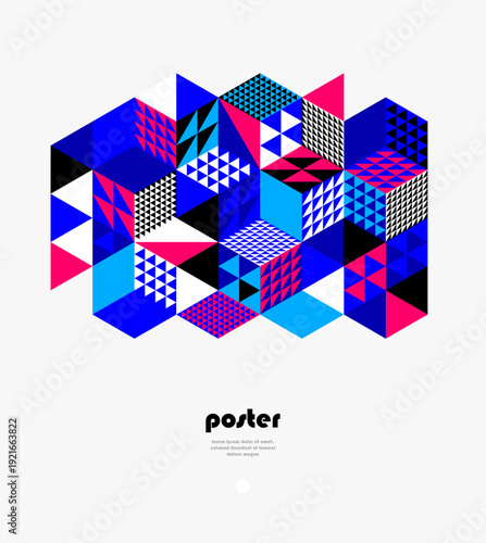 Abstract vector wallpaper with 3D isometric cubes blocks, geometric construction with blocks shapes and forms, cubic polygonal low poly theme.
