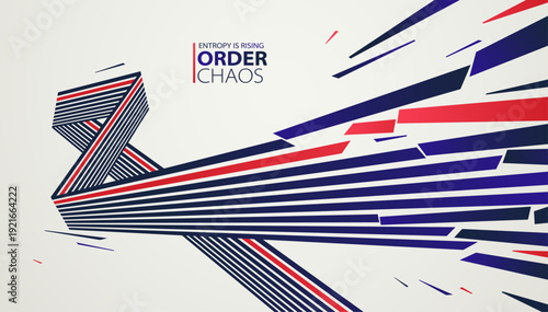 Entropy concept vector abstract background with debris flying in chaos, destruction theme wallpaper, exploded pieces disorder 3D design