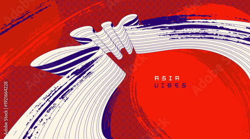 Asia style red bright vector abstract background, painted wallpaper in Japan style, dynamic lines in 3D perspective.