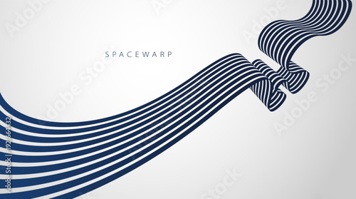 Lines in perspective look like bent ribbon graphic design, vector abstract background with curved stripes in distorted perspective, futuristic surreal op art.