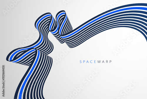 Lines in perspective look like bent ribbon graphic design, vector abstract background with curved stripes in distorted perspective, futuristic surreal op art.