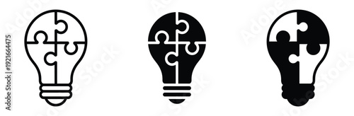 Puzzle light bulb icon vector. Symbol for collaborative idea, creative problem solving, team innovation, and strategic thinking. Vector Illustration.