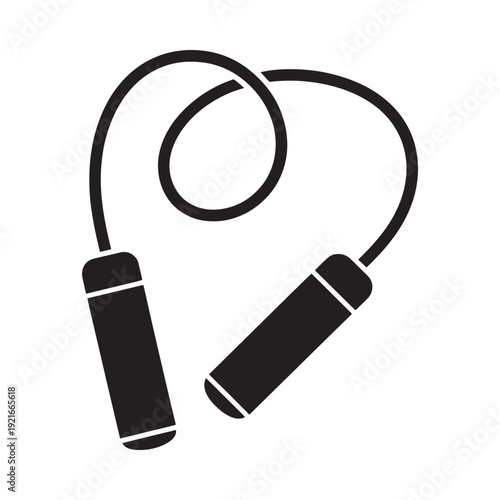 Simple black silhouette of a coiled jumping rope with handles