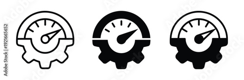 Speedometer and gear icon vector. Symbol for performance optimization, technical efficiency, productivity management, and engine tuning. Vector Illustration.