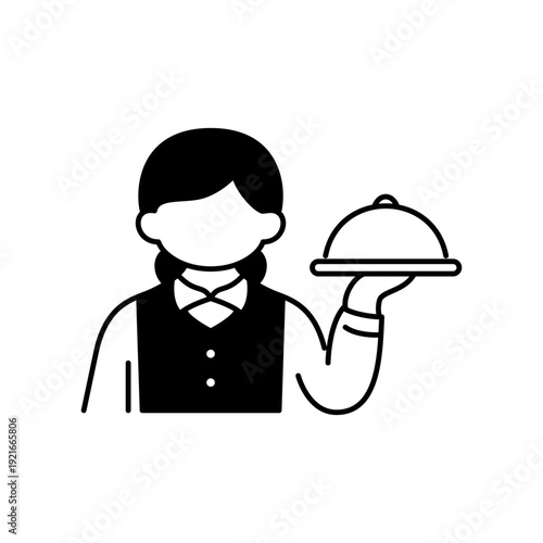 女性のウェイターをモチーフにした人型アイコン