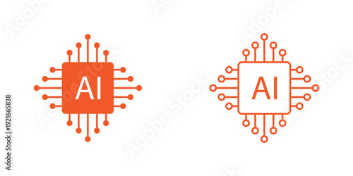 AI chip icon vector outline symbol or illustration