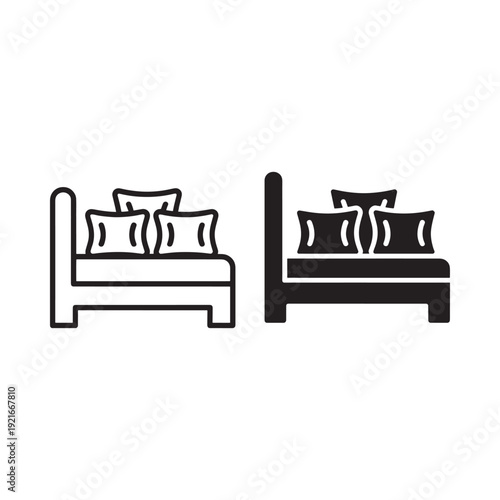 Simple black and white illustration of a bed with pillows