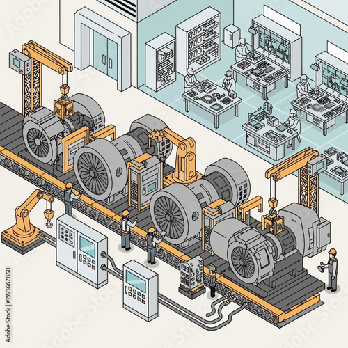 Industrial manufacturing facility with automated assembly line production.