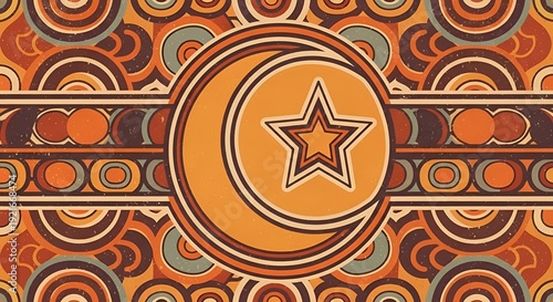 Decorative Pattern with Star and Moon Motif in Warm Earth Tones for Artistic or Cultural Designs