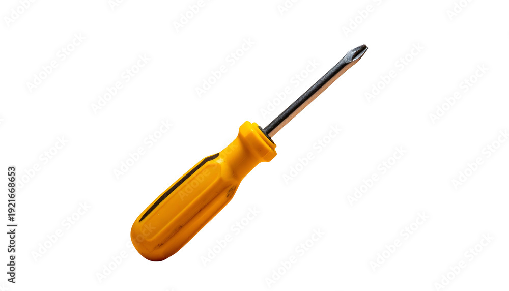 Fototapeta premium Yellow-handled crossed-tip tool with polished metal shaft