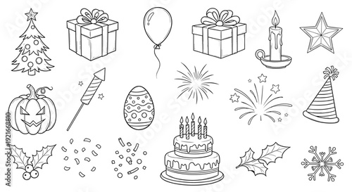 Black and white Christmas icons set.