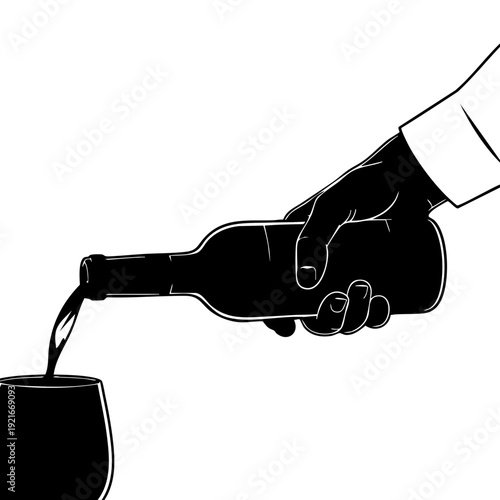 Elegant silhouette of a hand pouring wine from a bottle into a glass, highlighting the refined experience of wine tasting