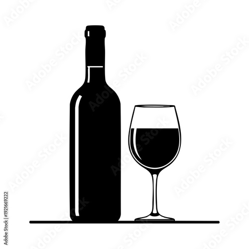 An elegant silhouette of a wine bottle and a glass filled with red wine. The image captures the essence of classic wine culture. 