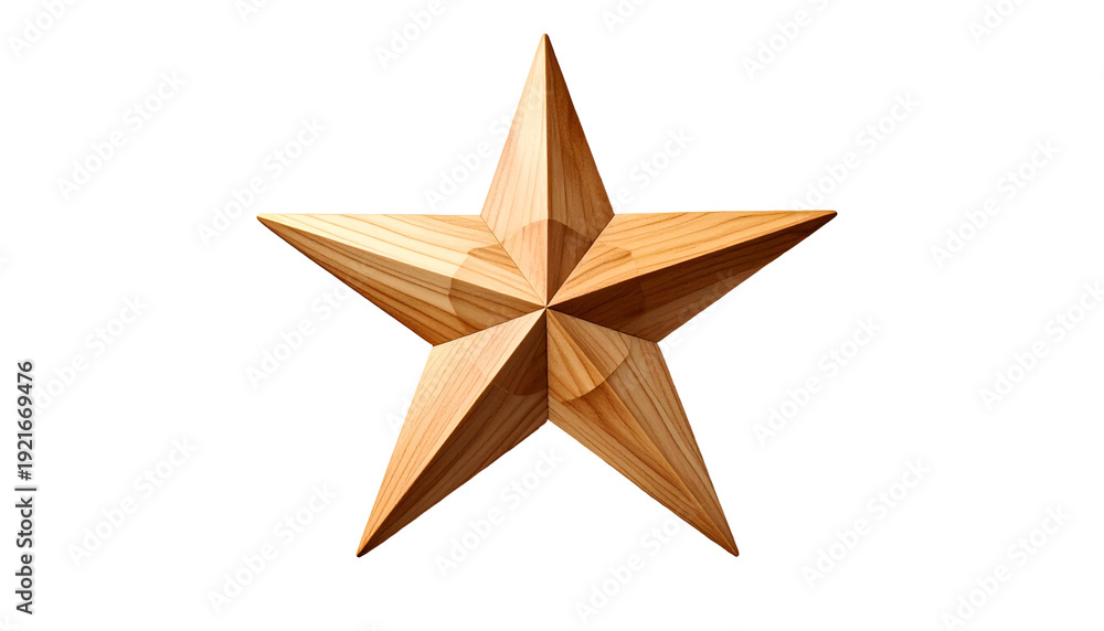 Obraz premium A polished, five-pointed wooden star with a realistic grain texture