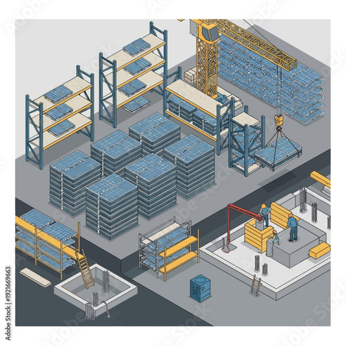 Isometric Warehouse Illustration with Storage and Logistics.