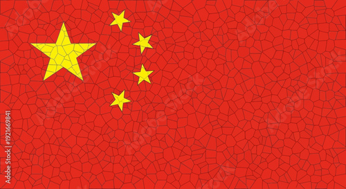 Mosaic Chinese flag with yellow stars on red background