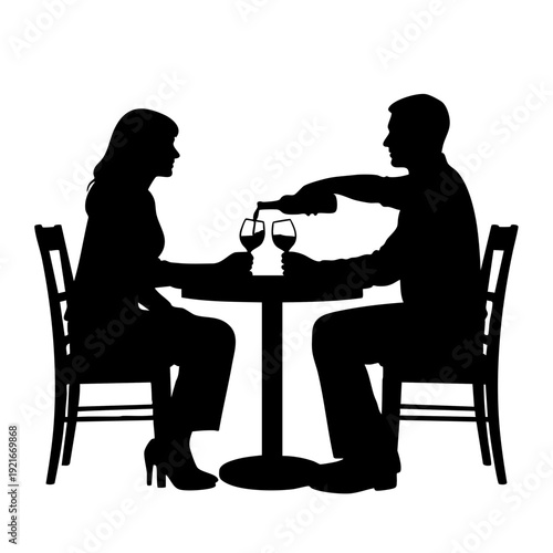 A romantic dinner scene with silhouette of two people enjoying a moment of togetherness