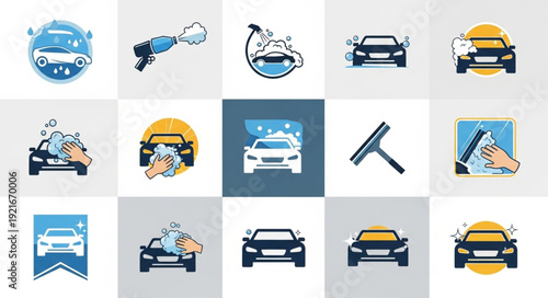 Car Wash Icons Set Vector Illustration.