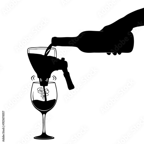 A silhouetted image of wine being poured into a wine glass, enhancing the experience and taste 