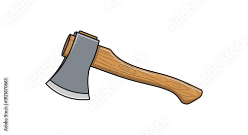 A digital illustration depicts a wooden handled axe with a grey metallic head presented as a silhouette high quality professional detailed modern