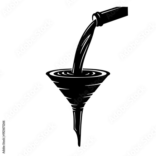Funnel pouring process, a monochrome illustration style