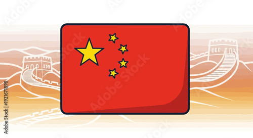 Chinese flag with Great Wall illustration background