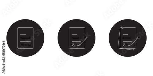 set of paper document and clipboard icon thin line style. quality control, checklist, clipboard document page with check mark, magnifier, pencil icon. vector illustration