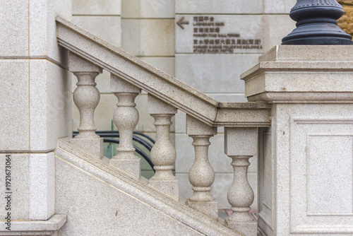 Bild auf Leinwand Classical European Stone Staircase with Ornamental Balusters and Handrail