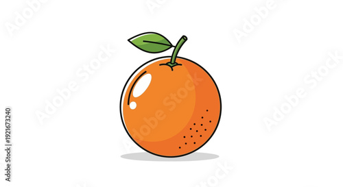 Cartoon illustration of a ripe orange fruit with leaf.