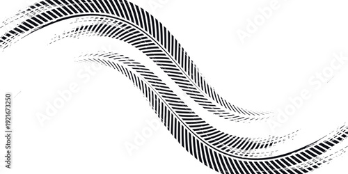 Tire tread marks, wheel textures, tire marks - car racing, motocross, drift, rally, off-road and others. Vector black isolated texture in grunge style with splashes.eps10