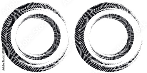 Tire tread marks, wheel textures, tire marks - car racing, motocross, drift, rally, off-road and others. Vector black isolated texture in grunge style with splashes.eps10