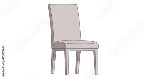 Illustration of an empty gray dining chair on white background.