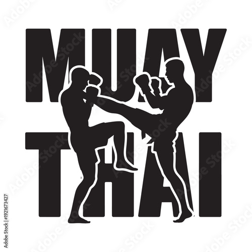 Muay thai silhouette depicting a striking kick and defensive posture