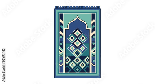 A colorful Islamic prayer rug with a geometric design.