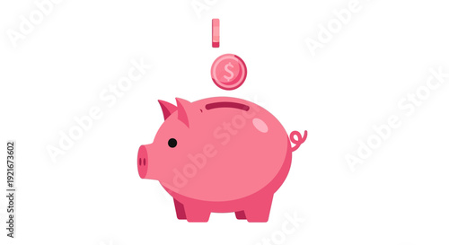 A coin is dropping into a pink piggy bank.