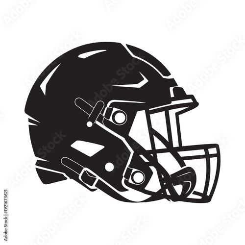 A black silhouette of an american football helmet side view