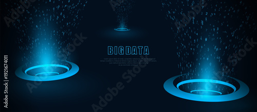 Blue background with blue circles with big data technology