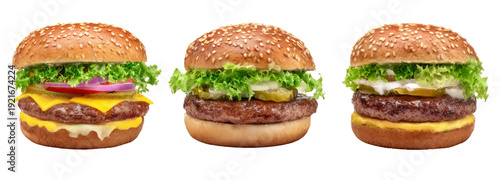 Wallpaper Mural Delicious hamburger trio with transparent background fast food photography Torontodigital.ca