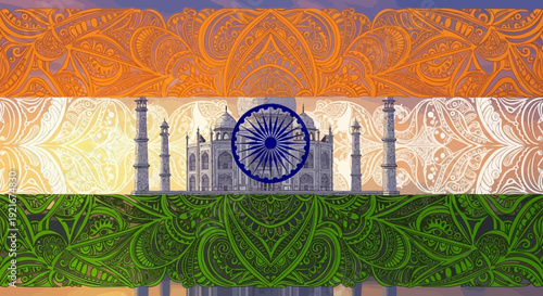 Vibrant Indian flag with Taj Mahal and Ashoka Chakra