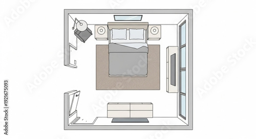 Floor Plan of Modern Bedroom.